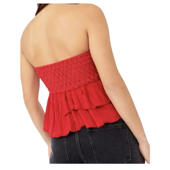 Free People Red Lace Corset Top Strapless Cropped Ruffle Cami Adella S NWT - Picture 3 of 11